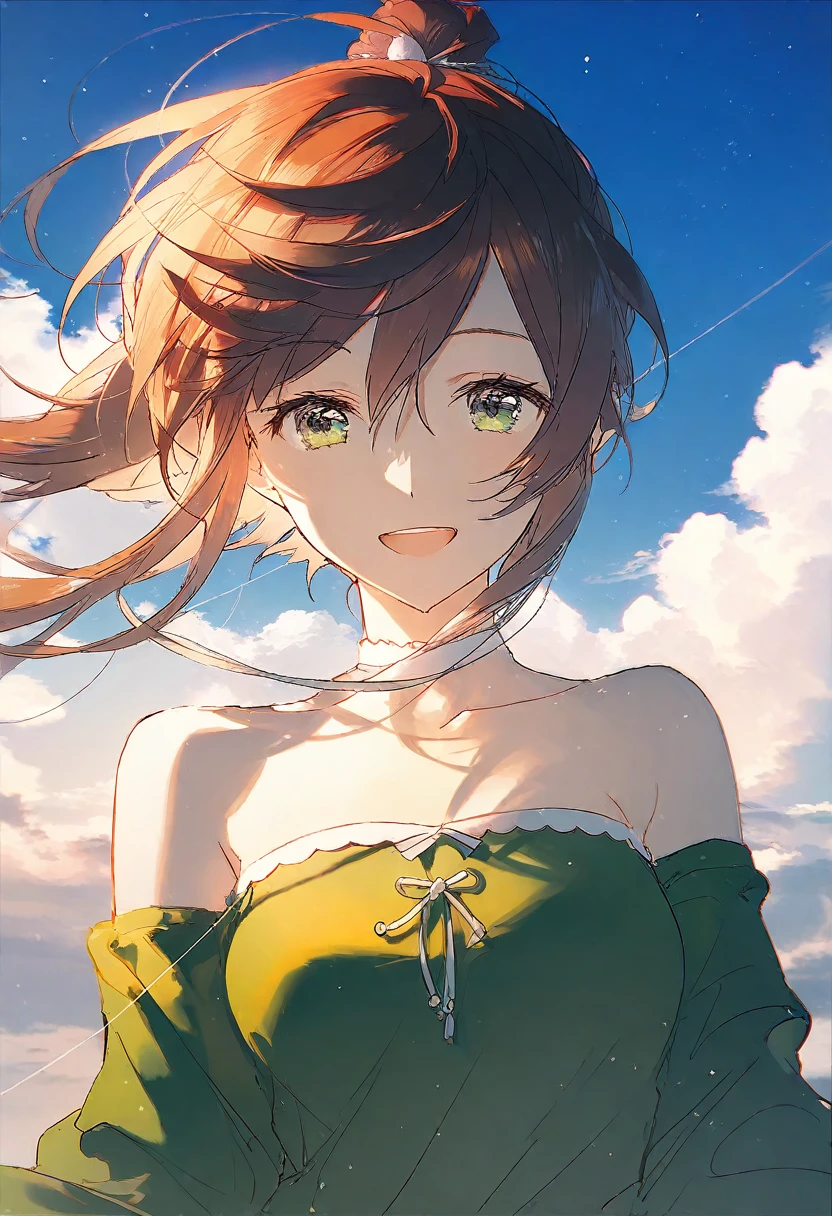 From rella, From dsmile9, rest
rest
棕色斜马尾，Green eyes, Solitary, Open your mouth, detailed face, detailed eyes, detailed hair, Wind Effect, （Brown ponytail ）
rest
dynamic angle,
rest
strapless,clavicle，Dark green sweatshirt，Spiritual inspiration comes from Yoshinariyo,鸭舌帽
rest
Thrilled,
rest
(Clear blue sky), 
rest
 [Reality:Reality:0.6],
rest
beautiful, Aesthetic, detailed, Beautiful colors, excellent quality,