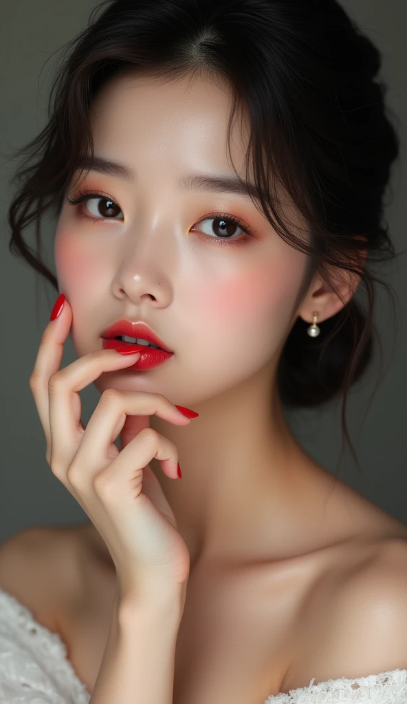 (photorealism:1.2), beautiful Korean woman, perfect fingers, red toenails