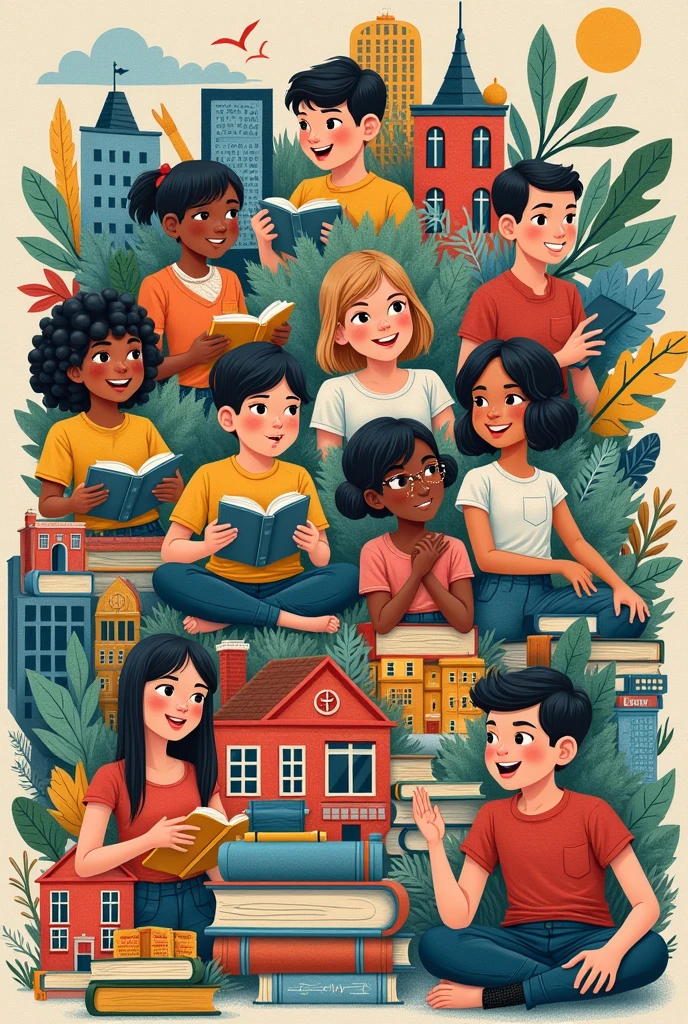 Create an image of A creative collage of different schools and books children's also in the picture and educational institutions, highlighting diversity in education with a focus on excellence.