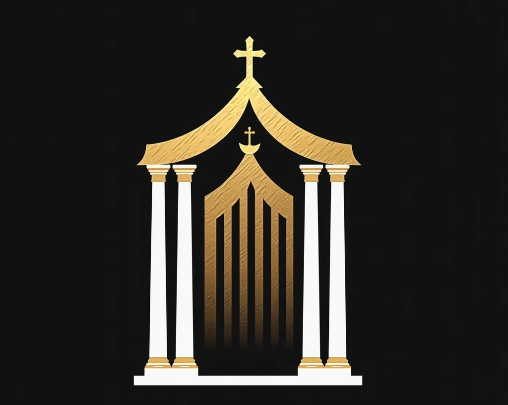"Create a logo that resembles a tabernacle in the form of a tent, featuring a gold textured design. The tent should have a sleek and elegant look, with the gold texture adding a luxurious and sacred feel. Ensure the design is clear and symbolic, capturing the essence of the tabernacle while emphasizing the richness of the gold texture. The overall look should combine simplicity with a sense of reverence and spiritual significance."