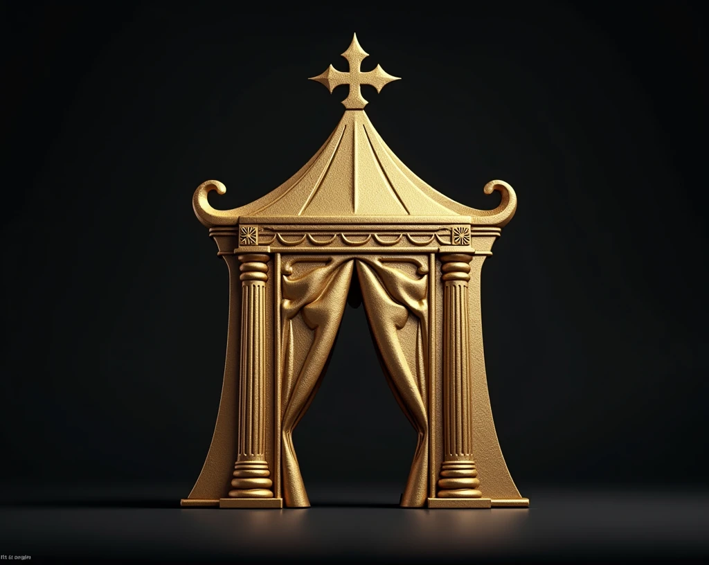 "Create a logo that resembles a tabernacle in the form of a tent, featuring a gold textured design. The tent should have a sleek and elegant look, with the gold texture adding a luxurious and sacred feel. Ensure the design is clear and symbolic, capturing the essence of the tabernacle while emphasizing the richness of the gold texture. The overall look should combine simplicity with a sense of reverence and spiritual significance."