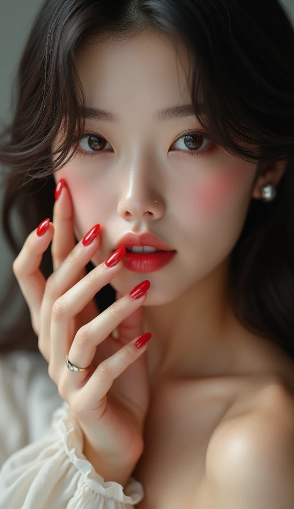 (photorealism:1.2), beautiful Korean woman, perfect fingers, red toenails