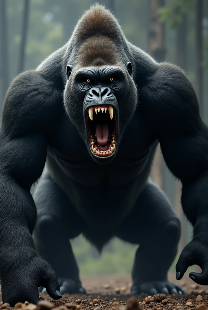 Black gorilla dangerous open mouth