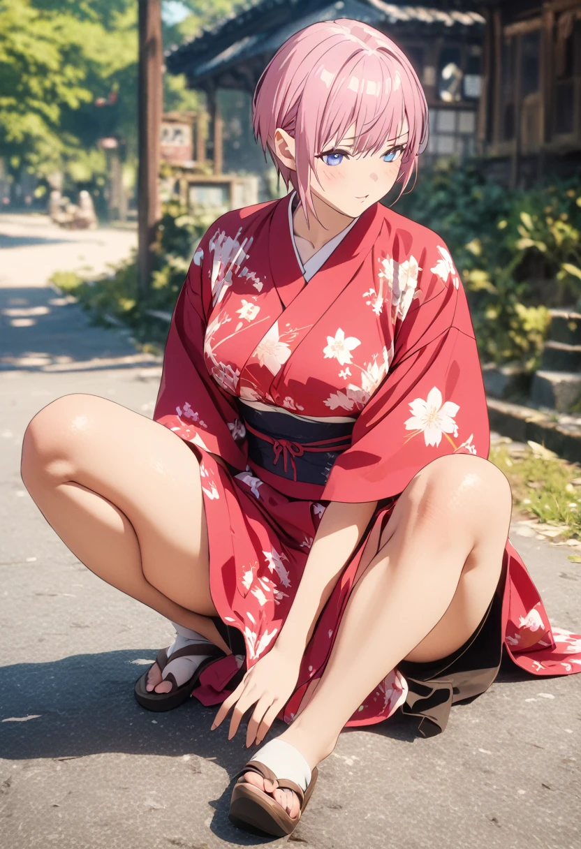 (Highest quality, 4K, 8k, High resolution, masterpiece:1.2), Very detailed, Picturesque, Animated Photography, Photo Animation:1.37)、Japanese actress、(Pink Hair)、(short hair)、stnding、Full body photography、Nakano ichika

