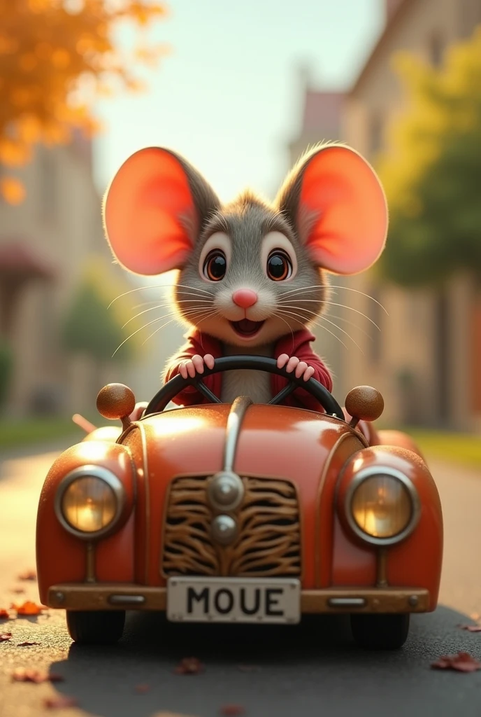 charming mouse ride a car
