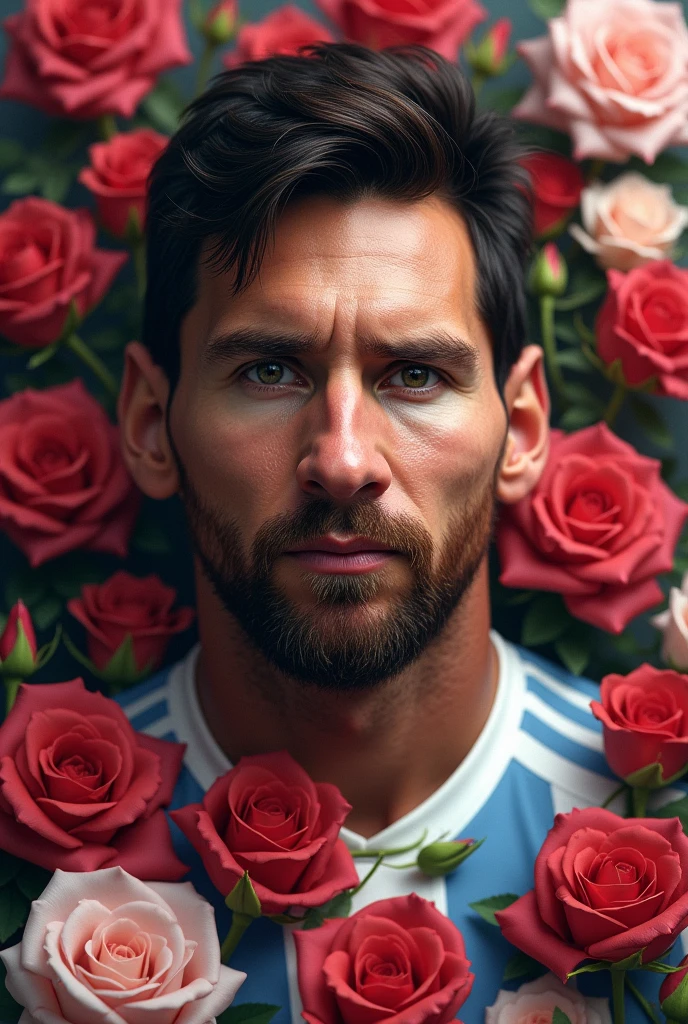 Messi with many beautiful rose