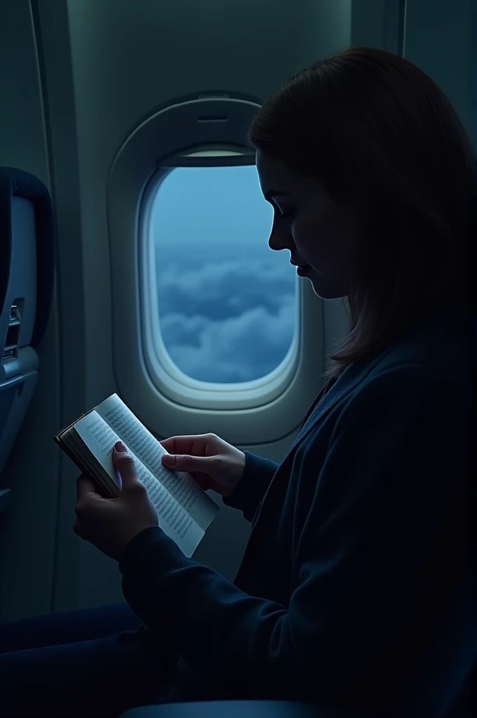 A person's thing on aeroplane in the middle of the night