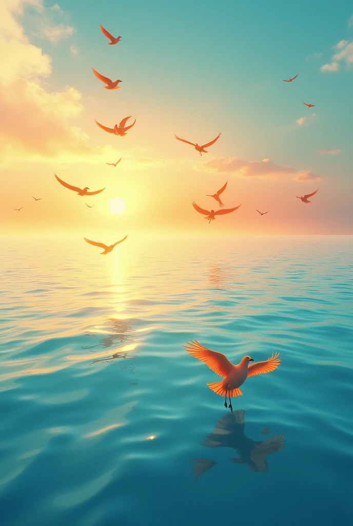 milk sea blue sky orange brids fly