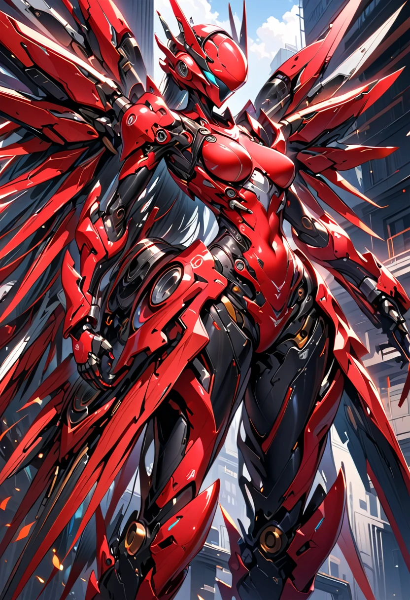 Mechanobiology:1.5,(Highest quality,Extremely detailed depiction,Incredible high resolution,Anatomically accurate depiction),Female type,High Precision Machine,Futuristic exoskeleton,Mechanical Wings,mechanical thruster,fly in the sky