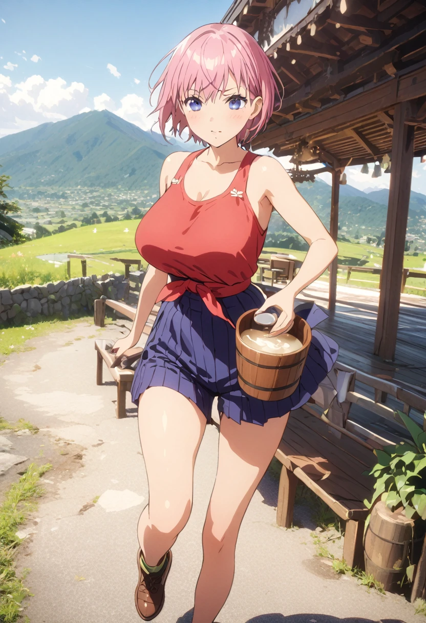 (Highest quality, 4K, 8k, High resolution, masterpiece:1.2), Very detailed, Picturesque, Animated Photography, Photo Animation:1.37)、Japanese actress、(Pink Hair)、(short hair)、stnding、hunting cup、Full body photography、Nakano ichika
