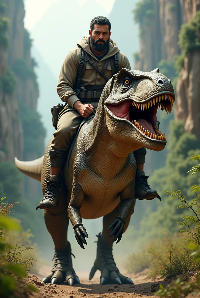 Man riding a tyrannosaurus