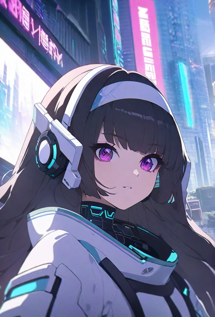 Anime girl in a dress and headband standing in front of a building, digital Cyberpunk anime art, Digital Cyberpunk - Anime Art, anime cyberpunk art, Cyberpunk Anime Girl, Cyberpunk Anime Girl mech, Anime Style 4k, Best anime 4k konachan wallpaper, Cyber Schoolgirl, Cyberpunk anime art, Portrait Anime Astronaut Girl, anime girl of the future, Dreamy Cyberpunk Girl