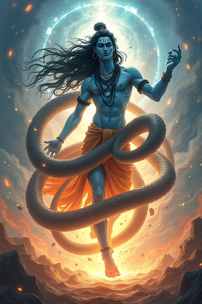 Dansing Shiva and a snake wrapping his body anime

