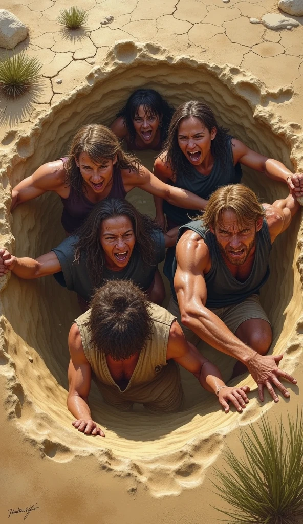 Group of people stuck in quicksand