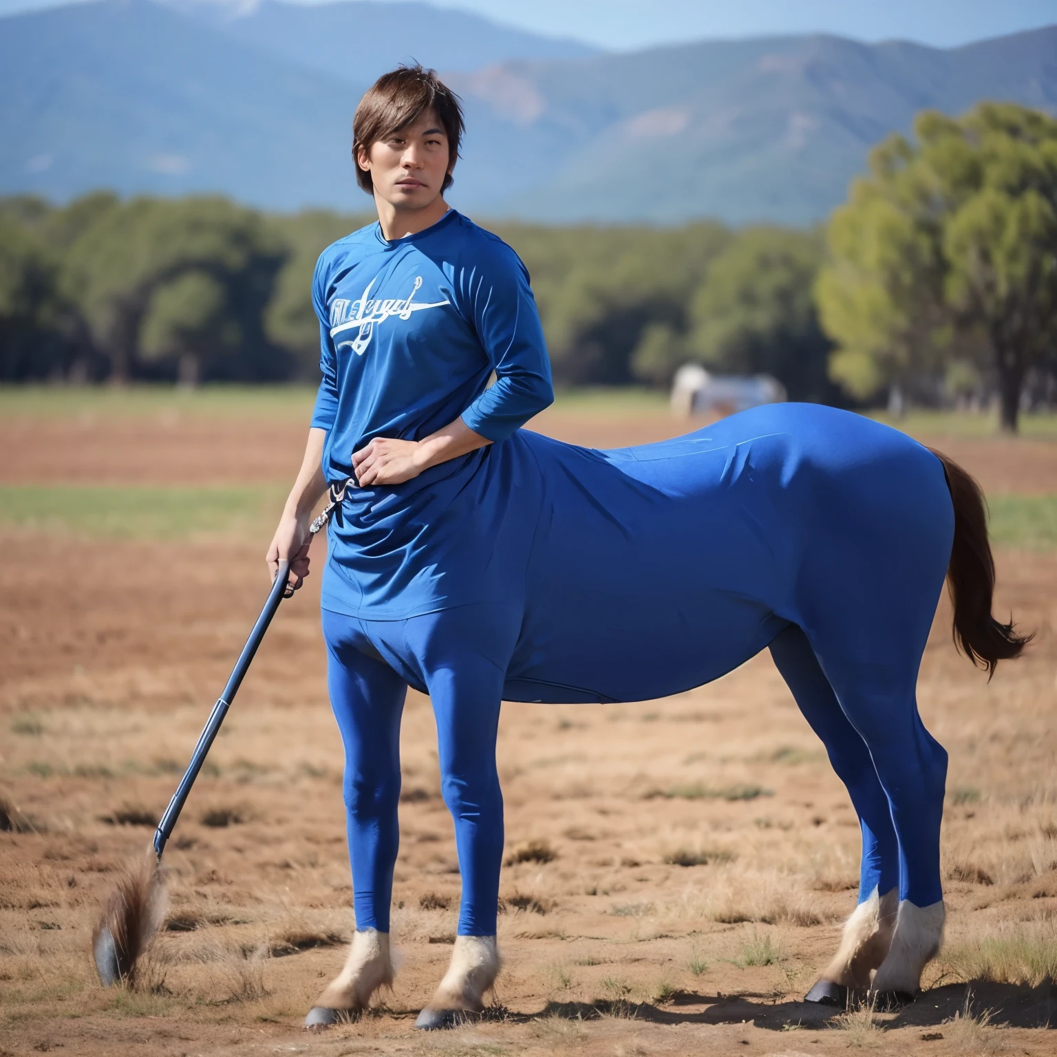 ((centaur)), alone, (male), Frowning, Blue jersey, Oriental
