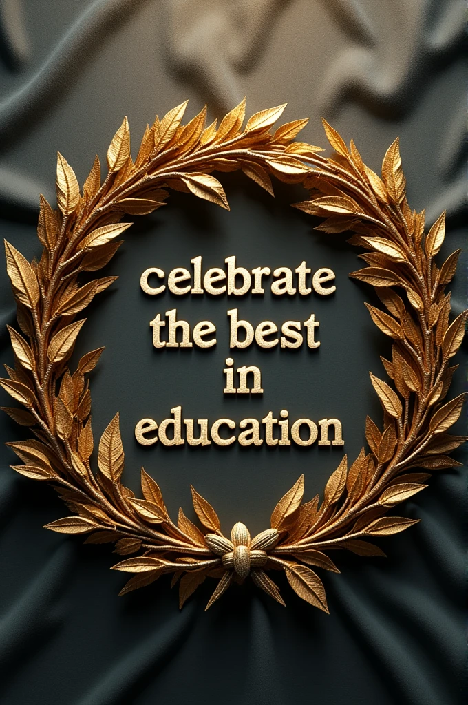 Create an image of A golden laurel wreath encircling the text "Celebrate the Best in Education" on luxurious textured background.