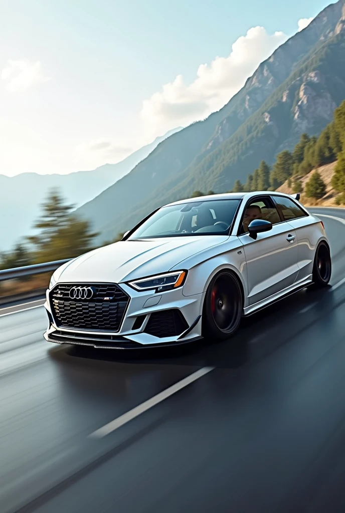 audi a3 white going fast