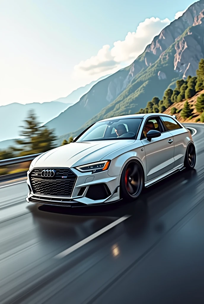audi a3 white going fast
