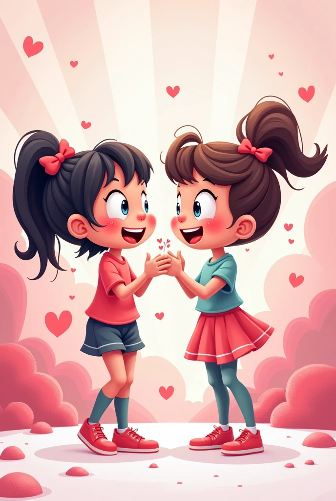 Two girls and write tbe text the crazy girls momos adding two girl cartoon image background and combination pink and white