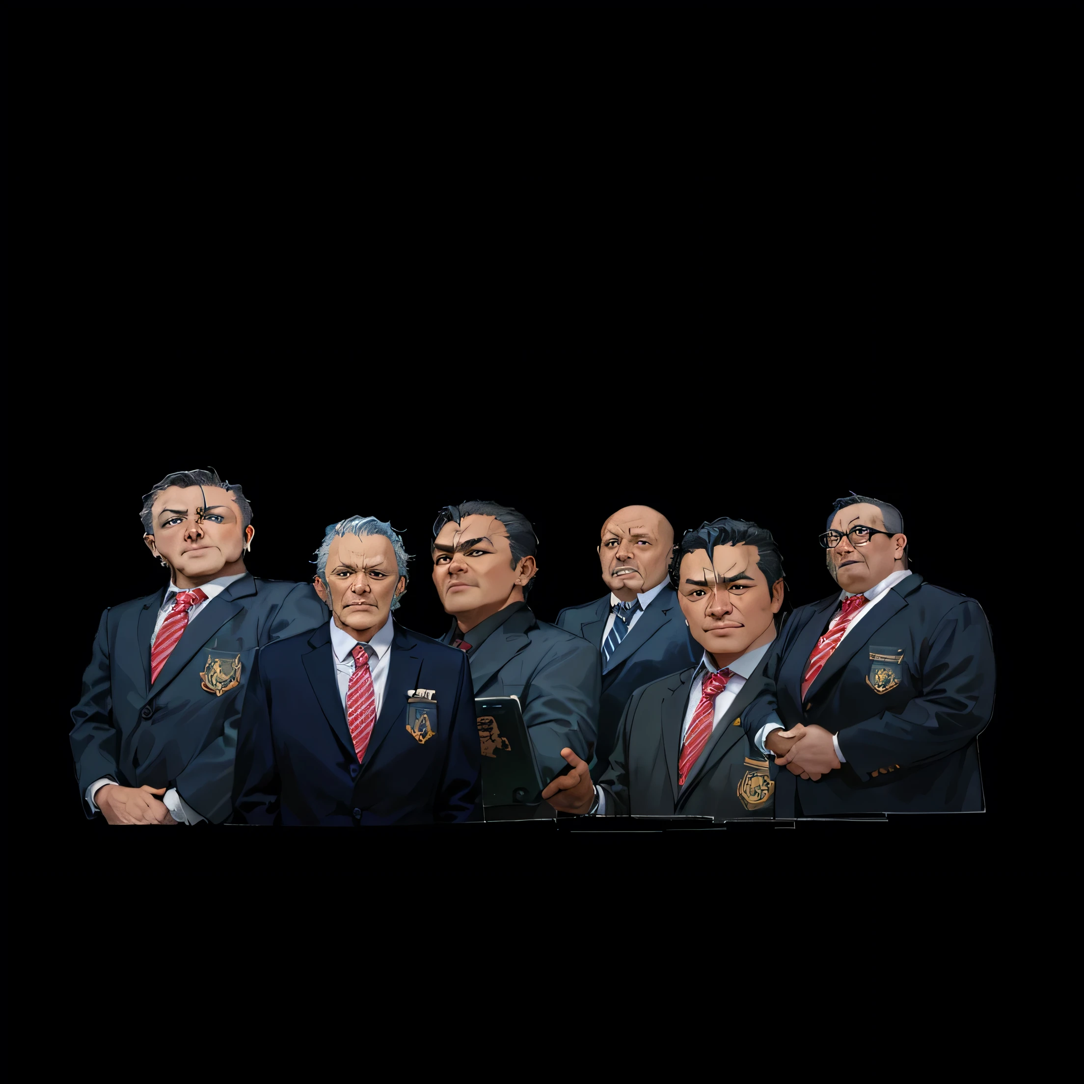 arafed image of a group of men in suits and ties, profesional photo, mobile wallpaper, comming, solid background, proffesional, security agent, eloy band, background image, desktop background, profesional photography, barong family, phone wallpaper, wallpaper background, album, images, phone background, backdrop, official, academy headmaster, instagram storyHD, (Best Detail), (Best Quality), Grimjo Jaegyaks, black boots, natural light, blue sky, angry eyes, smile, looking at the audience, full body,
