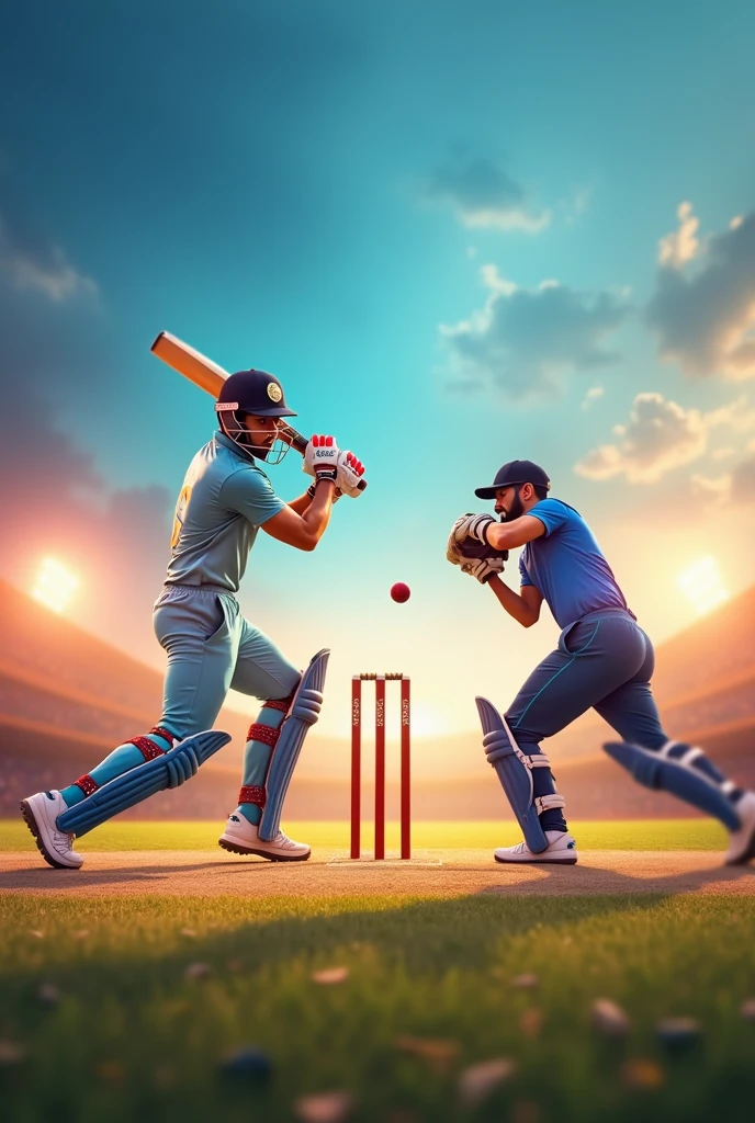 I need a background for poster where on one edge a cricketer batting and on the other edge a cricketer bowling and on the third side a bowl and stumps which is kind of blurred background where a single colour is starting lighter from one side and getting darker on other....it should be in the ratio 9:16 and a blurred picture of Virat Kohli kissing trophy