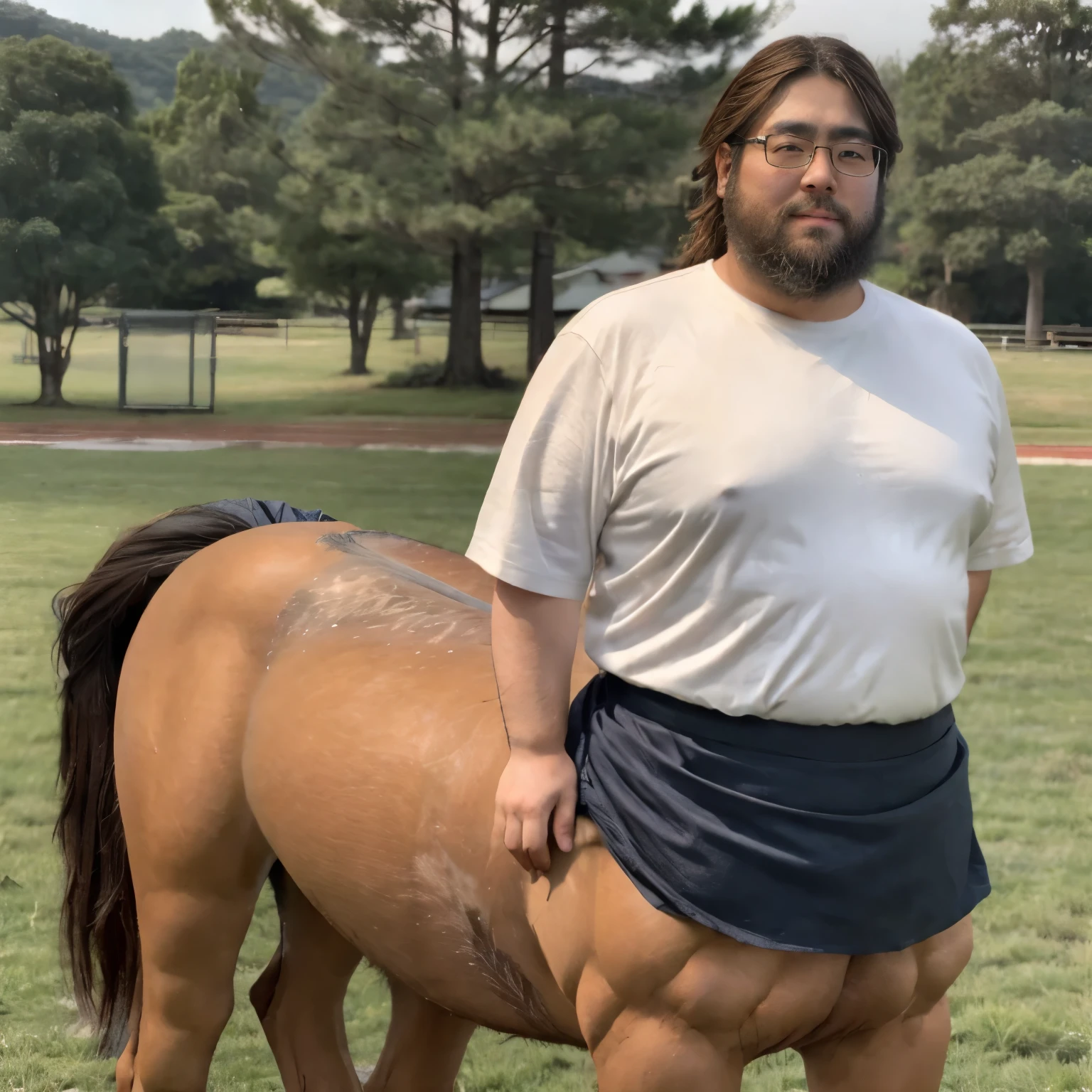 ((centaur)), yossan, One person, (male), Glasses、beard、obesity、shirt, field
