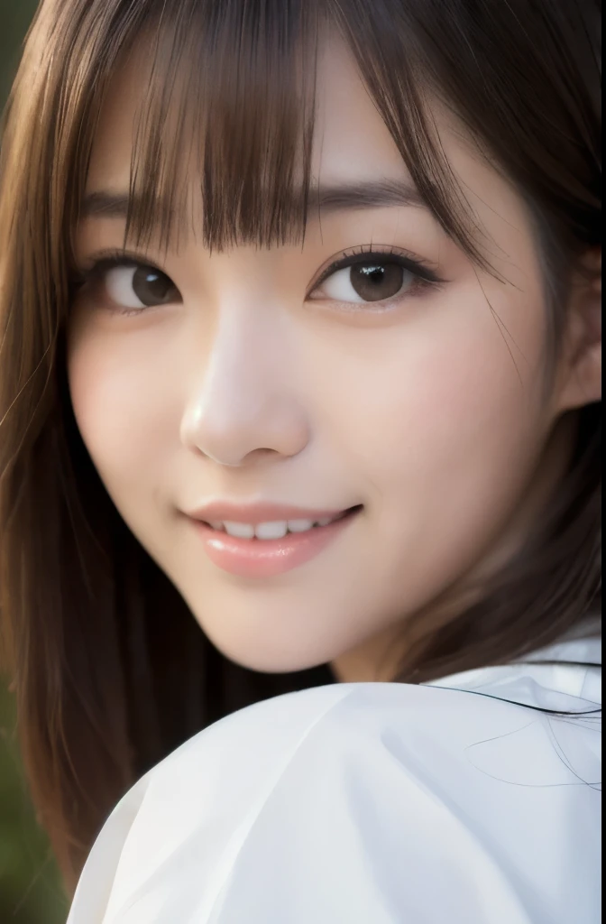 best quality, face focus, soft light, ultra high res, (photorealistic:1.4), RAW photo,(Shinozaki Ai), (fair skin), (kawaii),
1 Japanese girl, solo, cute, smile, (pupil, lights in the eyes),  detailed beautiful face, Medium-sized breasts,(high resolution detail of human skin texture),(long hair),(portrait), upper body, traditional white kimono