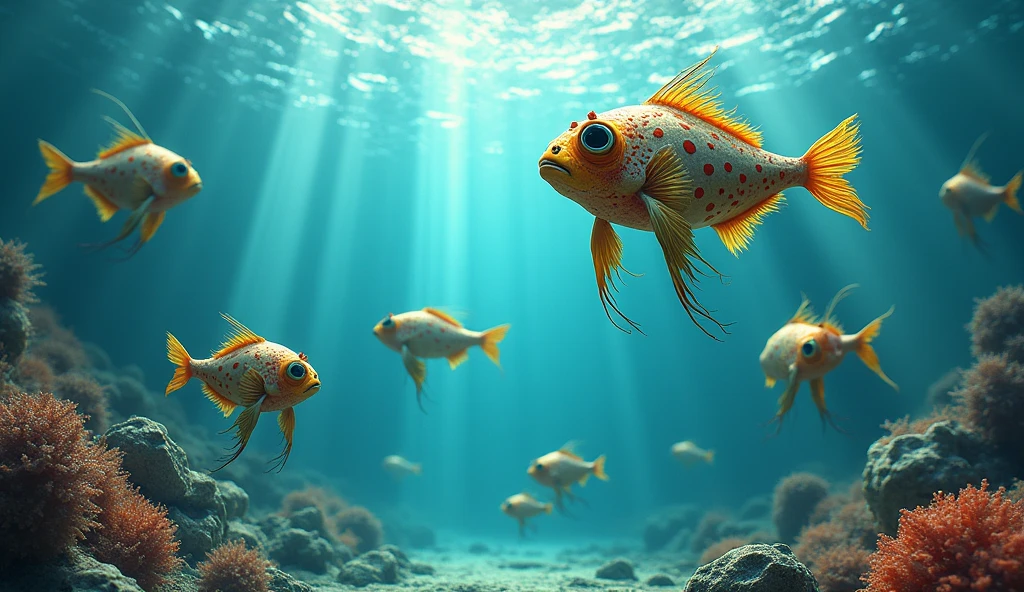 There are some weird looking fish under the water(best quality,4K,8k,High level,masterpiece:1.2),Ultra Detailed,(lifelike,Photo real,Photo real:1.37)