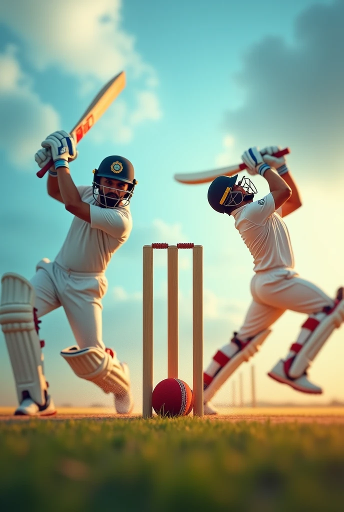 I need a background for poster where on one edge a cricketer batting and on the other edge a cricketer bowling and on the third side a bowl and stumps which is kind of blurred background where a single colour is starting lighter from one side and getting darker on other....it should be in the ratio 9:16 and a blurred picture of cricketer Virat Kohli kissing trophy