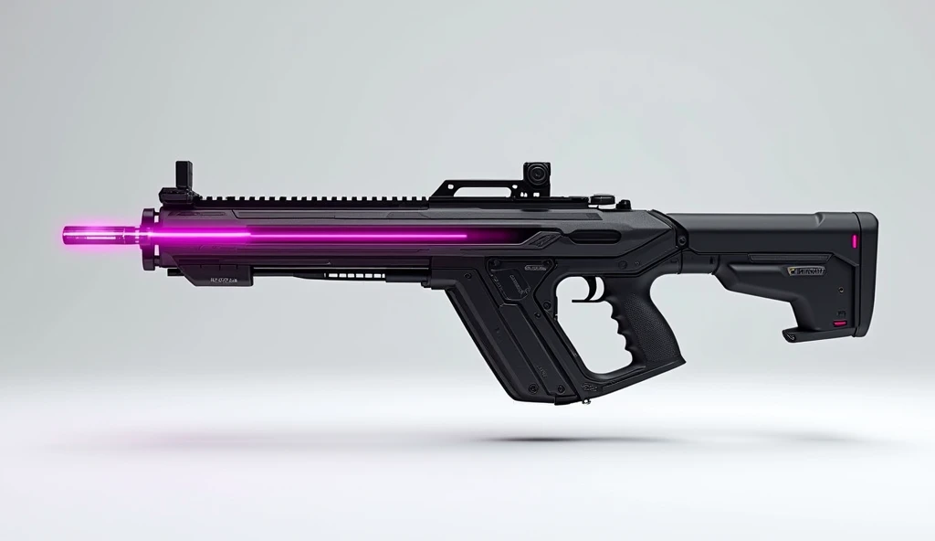 A sleek, lightweight assault rifle with energy conduits running along the barrel, designed for rapid-fire and precision shooting. Matte black with electric pink accents,3D Rendering, Super Detailed, Textured Skin, High Resolution, High Quality, 
