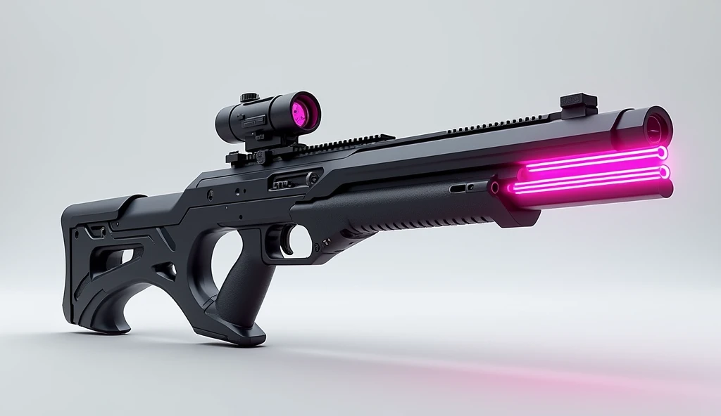 A sleek, lightweight assault rifle with energy conduits running along the barrel, designed for rapid-fire and precision shooting. Matte black with electric pink accents,3D Rendering, Super Detailed, Textured Skin, High Resolution, High Quality,