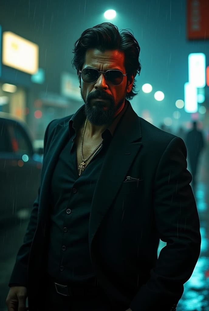 SRK in A Gangster Movie noir with full beard with glasses