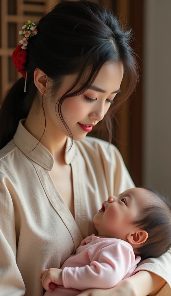 Cute chinese girl, wears chinese traditional shirt, ((big boobs out from shirt)), ((i can see her pussy)), out, sex position, step sister, fatal position, realistic, i can see pussy, breastfeeding, masturbation