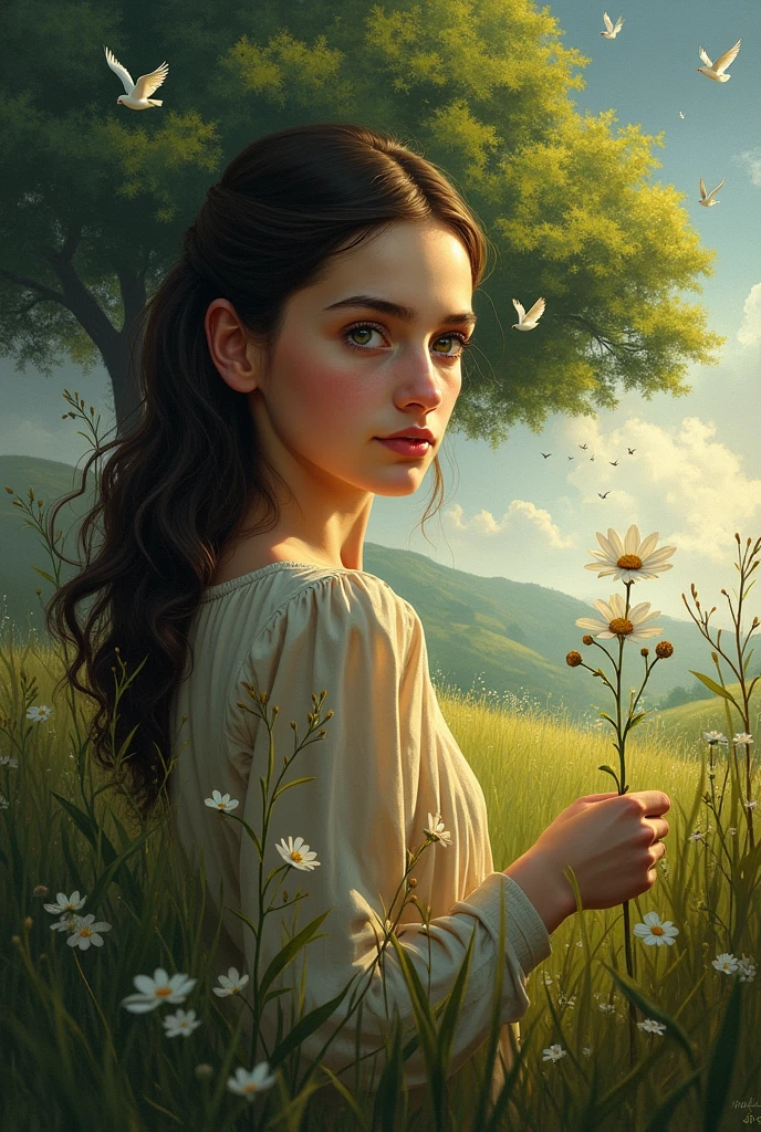 a painting inspired by the powerful story of anne franks diary . it should also represent freedom justice peace and harmony and anne frank's courageous journey despite the nazi holocaust