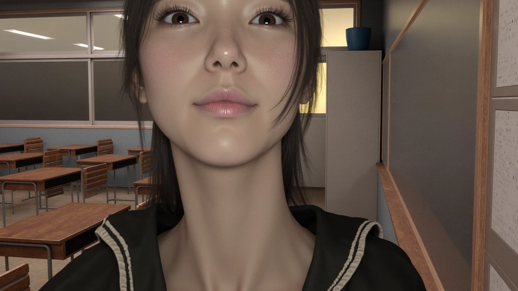 
Young beautiful woman Chinese face long neck Adam's apple