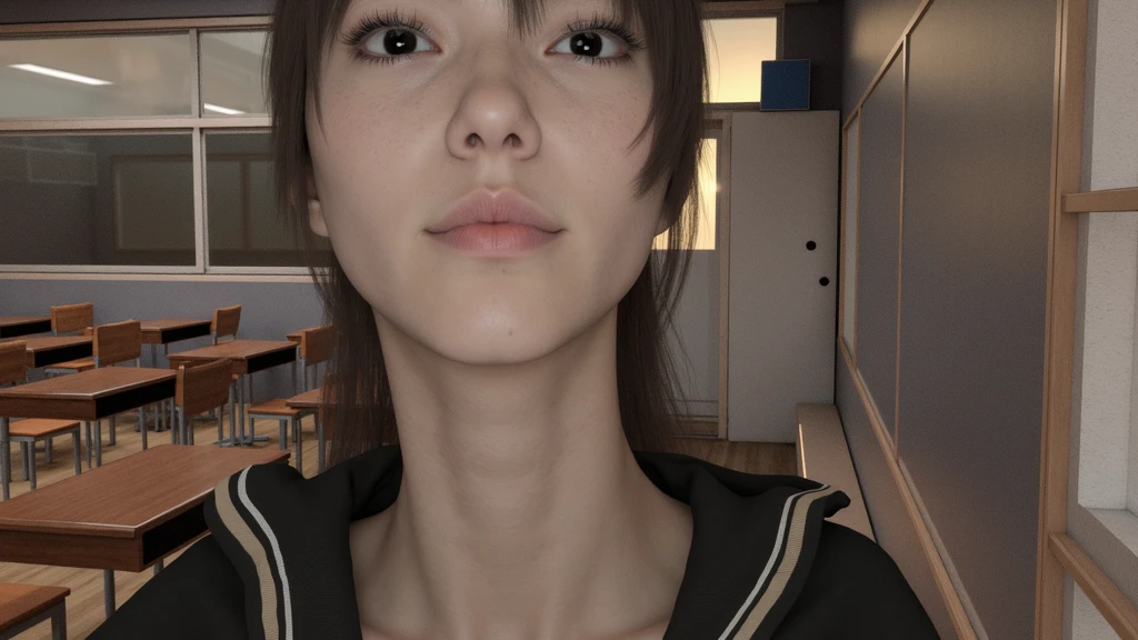 
Young beautiful woman Chinese face long neck Adam's apple