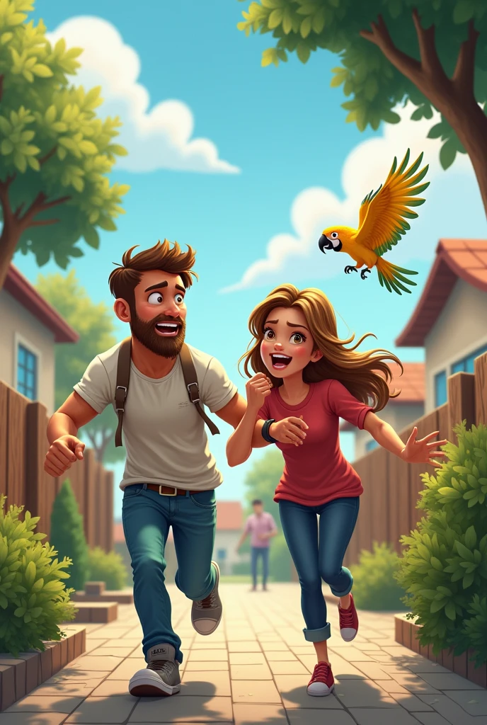 Two husband wife parrot and peoples catching he parrots