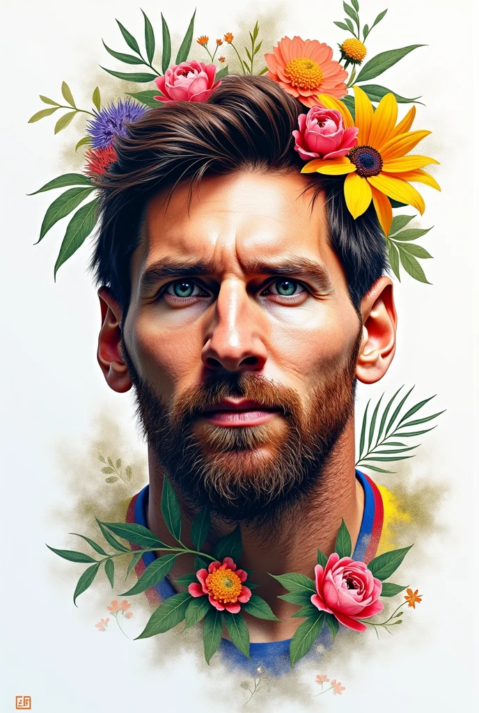 Make a messi's face sketch by using flower 
