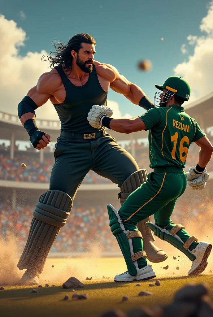 Roman Reigns giving superman punch to babar azam 