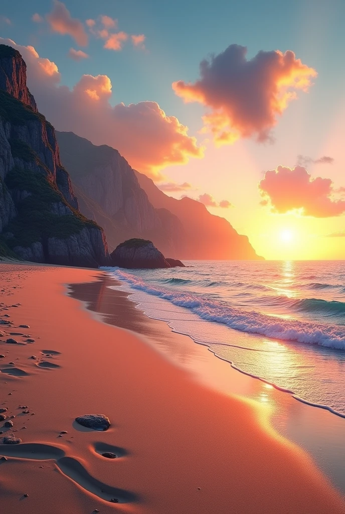 Aesthetic beach with a sunset 