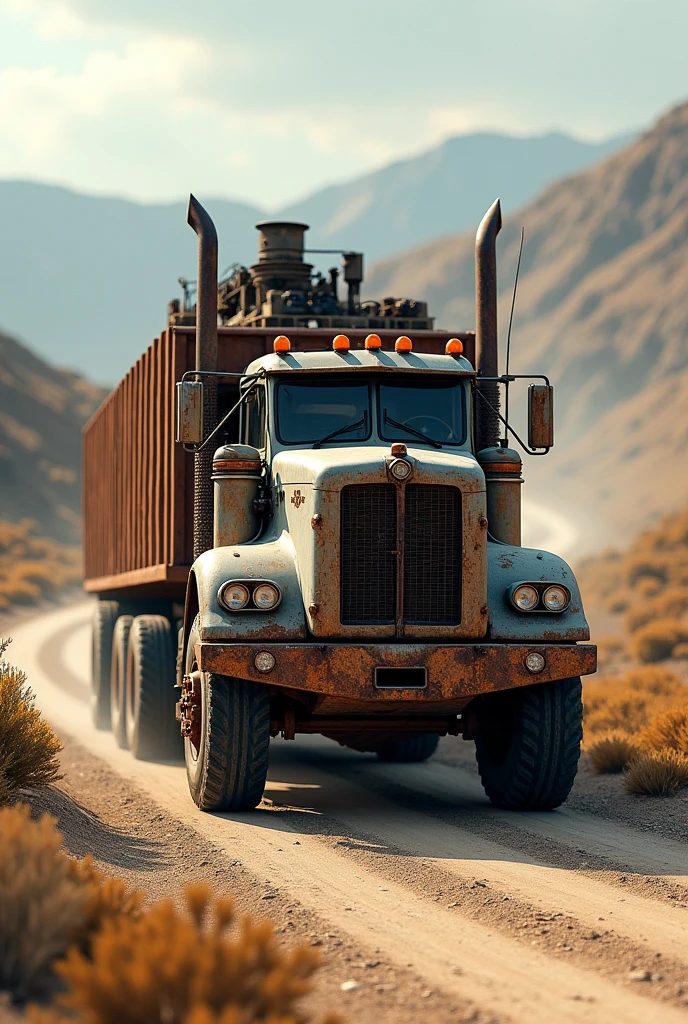 A truck on road and loaded with machine