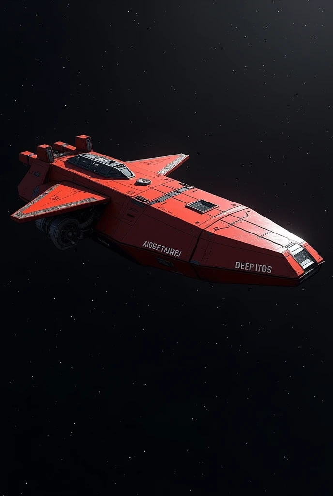 A spaceship carrying huge cargo,Wingless,Red Spaceship,The window is small and you can see outside.,Precision machinery can be seen through gaps in the exterior,Huge rocket engine,