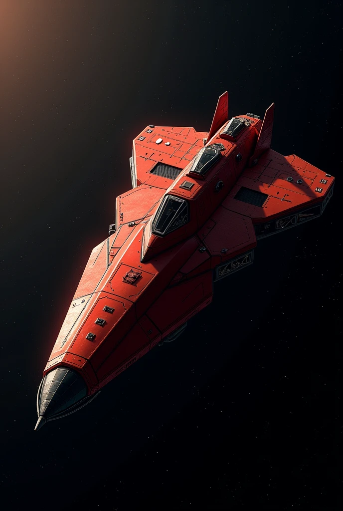 A spaceship carrying huge cargo,Wingless,Red Spaceship,The window is small and you can see outside.,Precision machinery can be seen through gaps in the exterior,Huge rocket engine,