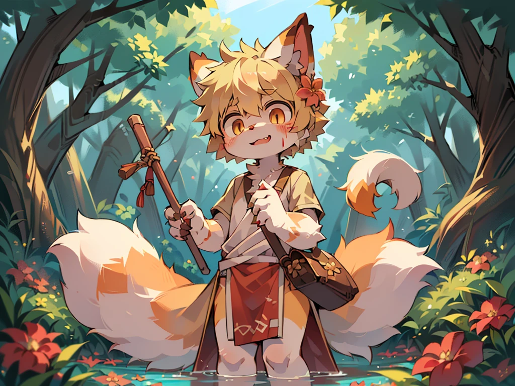 masterpiece,high quality,abstract res,number\(artwork\), From dagasi, Yes,Seizan,(Flower Charcoalo,Fluffy fur,character focus:1.1),Flower Charcoalo male cat,short hair,portrait , Bright eyes, panoramic, character focus.(Detailed background:0.7), solo, hairy, hairy male, Male focus, Masterpiece of time,high quality,abstract res,number\(artwork\), From dagasi, Yes,Seizan,(Flower Charcoalo,Fluffy fur,character focus:1.1),Human male fox,Bright eyes, panoramic, character focus.(Detailed background:0.6), solo, hairy, hairy male, Male focus, Flower Charcoal,(Hairy all over, Hairy tail)fur,A five-year-old boy,cute,Hip bulge,Toddler,Blood-red pupils,A tail with a white tip,The ends of the limbs are white,Cute meat pads,Claw,cute boys,The ear tips are orange,Big hairy ears,Hairy big tail,Reasonable composition,Pale yellow hair,naked,Brown cloth bag,In the woods,Extremely fine water,White loincloth,Slightly reddened,Dress coolly,Blonde short hair,Thin children,Blonde hair,cute child,cute little adventurer,Be open-minded,Ultra-clear。