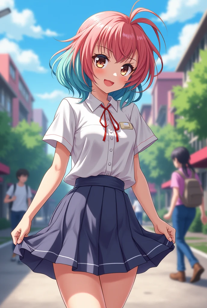 Anime girl lifts skirt