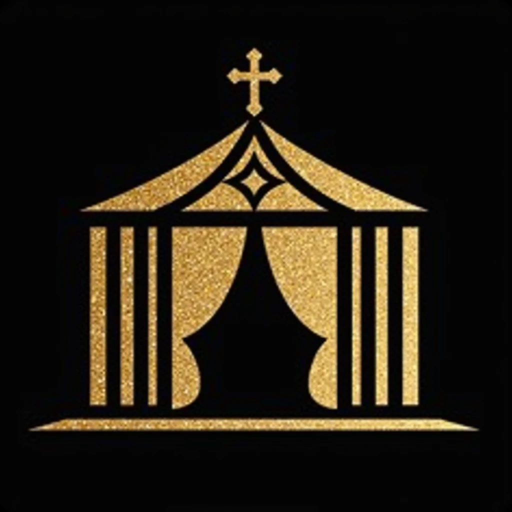 "Create a logo that resembles a tabernacle in the form of a tent, featuring a gold textured design. The tent should have a sleek and elegant look, with the gold texture adding a luxurious and sacred feel. Ensure the design is clear and symbolic, capturing the essence of the tabernacle while emphasizing the richness of the gold texture. The overall look should combine simplicity with a sense of reverence and spiritual significance."