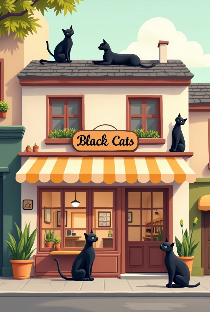 Flat vector illustration of a cafe called black cats 