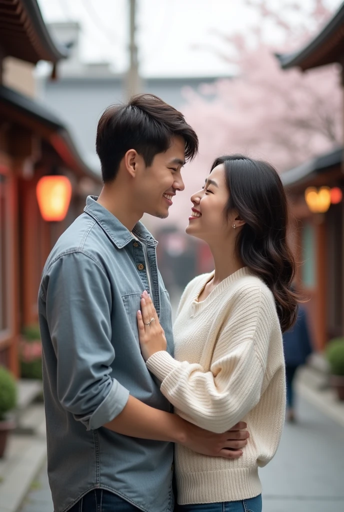 Real Couple men and women Japanese Handsome front smile Date