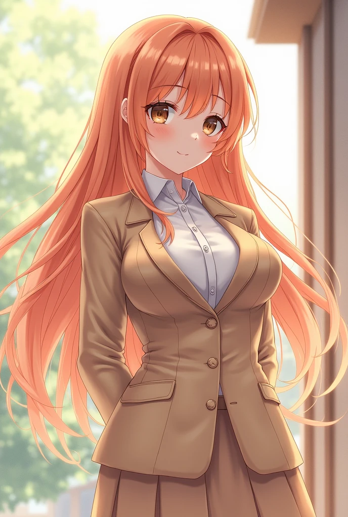 Yuzuki has long light orange hair and brown eyes. She is one of two characters with the biggest busts in the series. In school, she wears her uniform, meanwhile when she is not working, she wears a normal attire. Yuzuki's uniform consists of a set of a beige colored western suit.