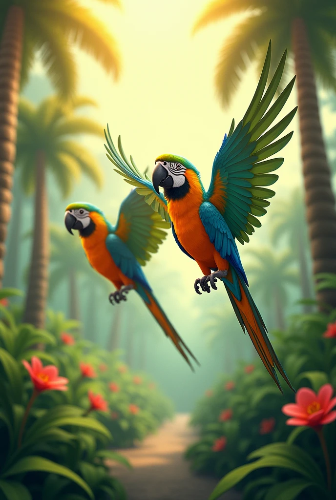 Two parrots going for founding good